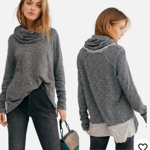 Free People beach cocoon slouchy cowl pullover top Cozy oversized Gray cotton S